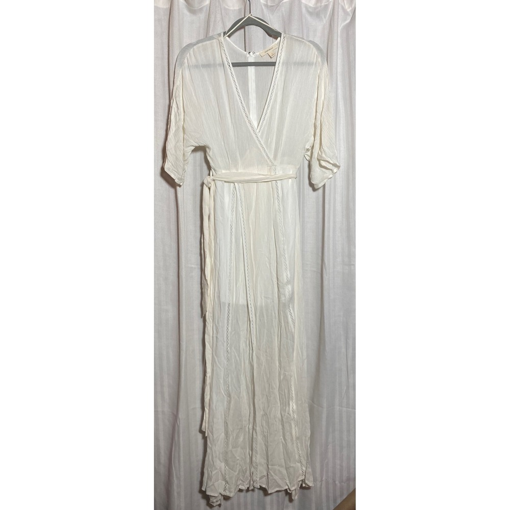 Cream Boho Ethereal Maxi One the Land Dress Lace Trim Flutter Sleeve Womens S